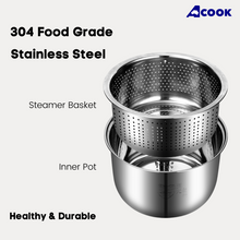 Load image into Gallery viewer, ACook BoilSteam 6 cups Stainless Steel Rice Cooker (6 cups)
