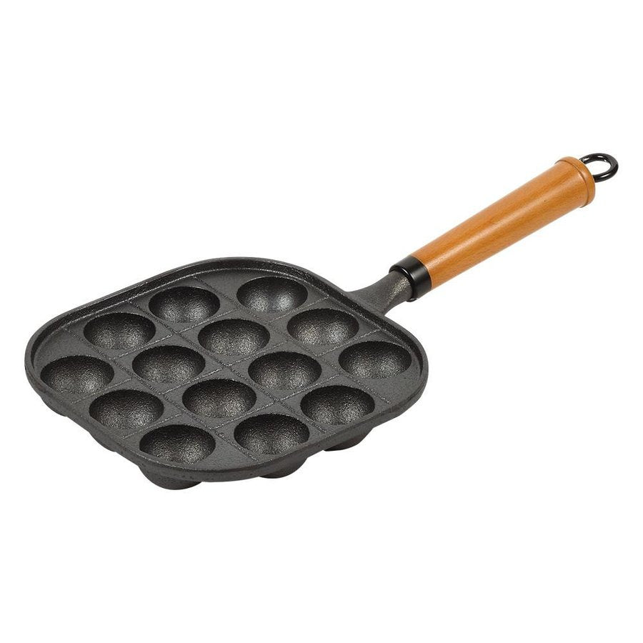 Pearl Life Cast Iron Takoyaki Plate (14 Holes) With Wooden Handle